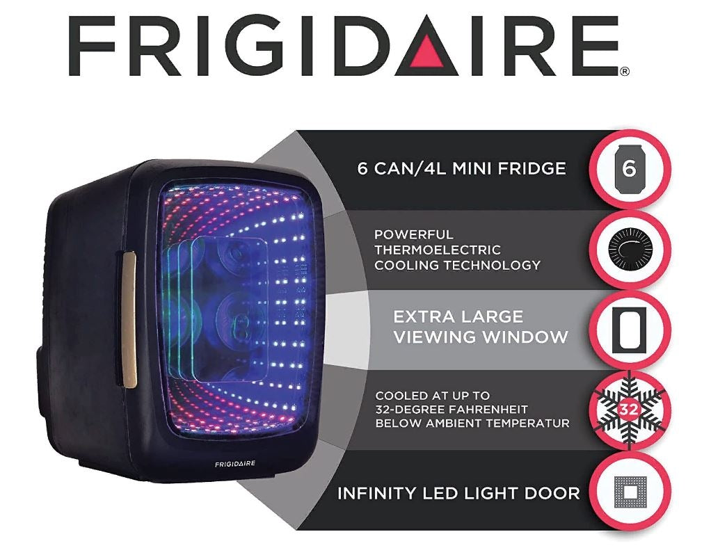 Frigidaire EFMIS179-STEALTH 6 Can/4 L Mini Fridge with Infinity LED Light door
