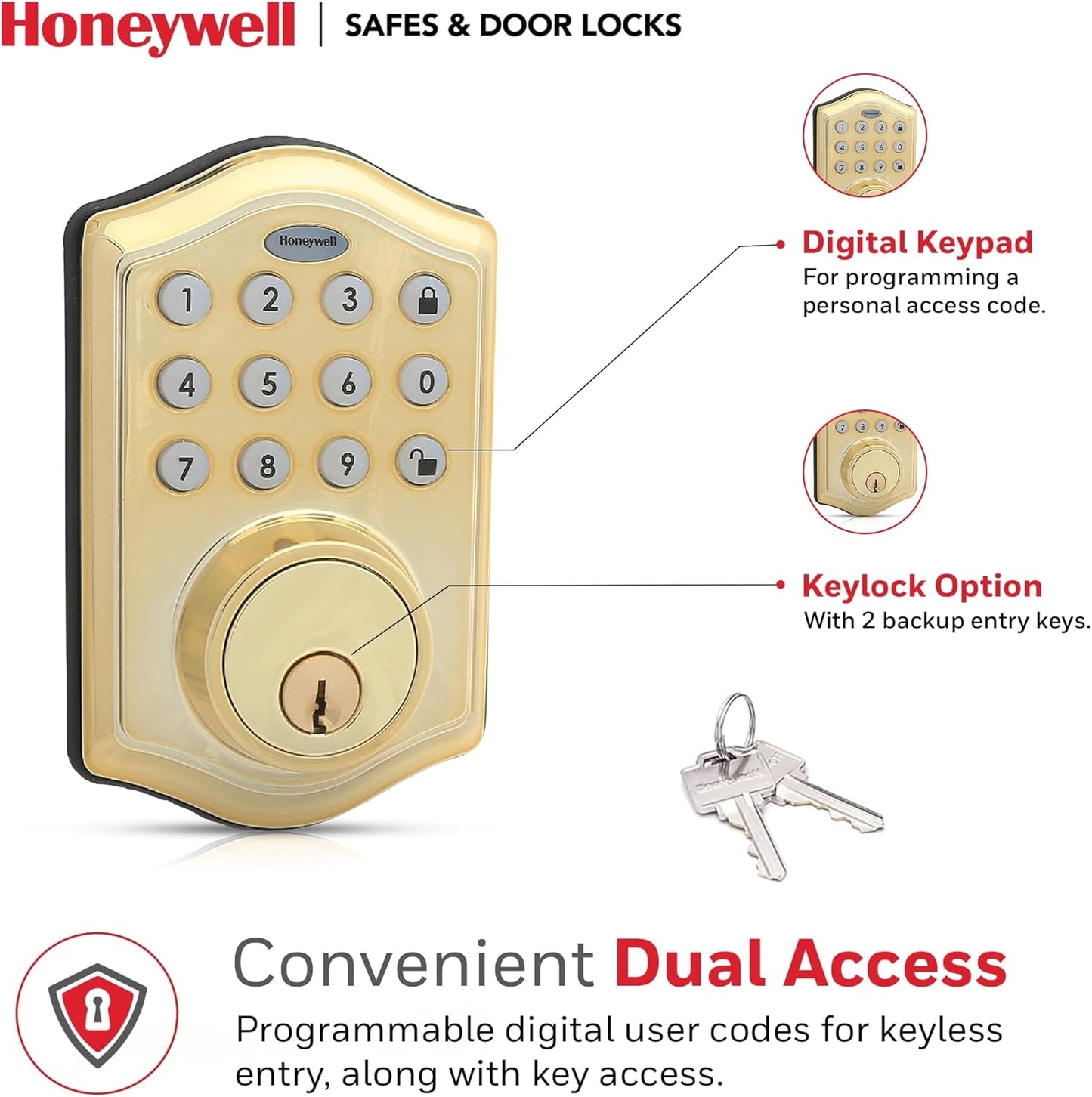 Honeywell Safes & Door Locks Keyless Entry Door Lock with Smart Electronic Keypad Deadbolt 8712009