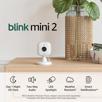 Blink Mini 2 Indoor/Outdoor 1080p Plug-In Security Camera 2pk White B0BWX1D2DW