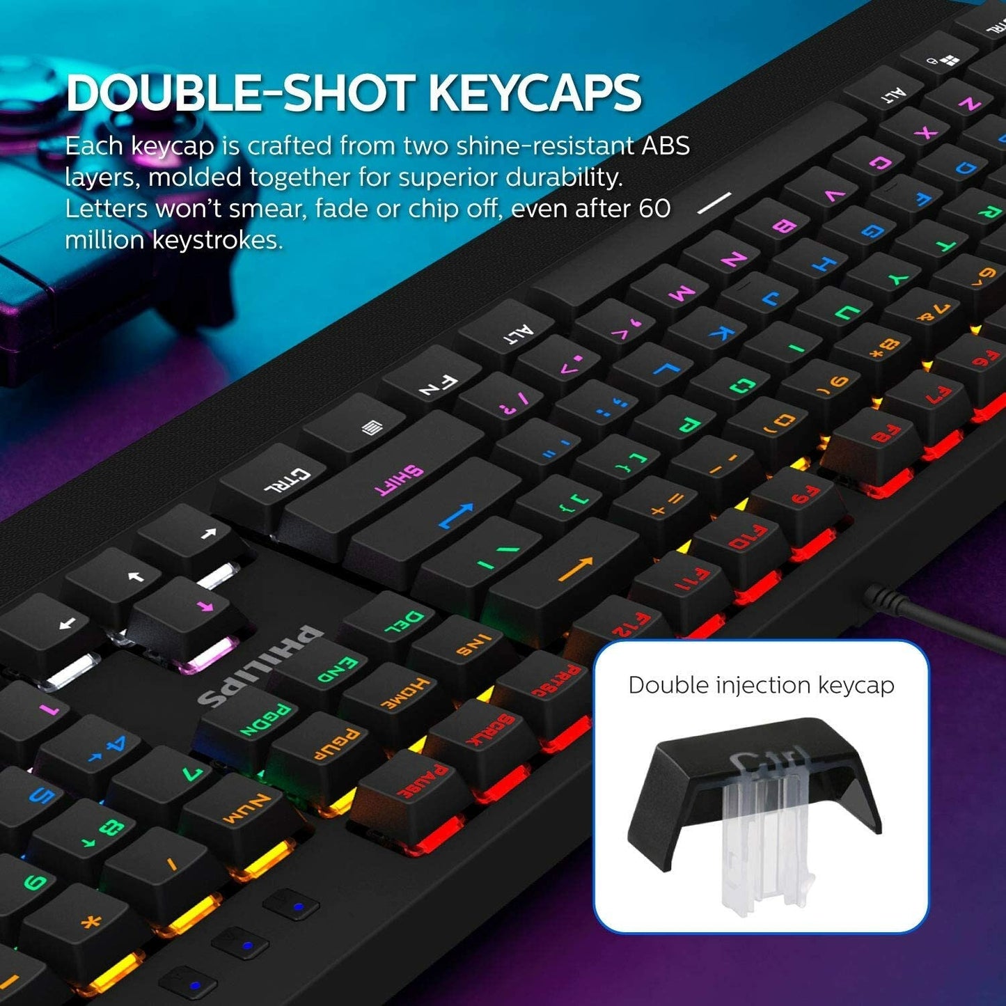 Philips USB Gaming Keyboard Mechanical Ambiglow Custom Backlit Keymaps SPK8413