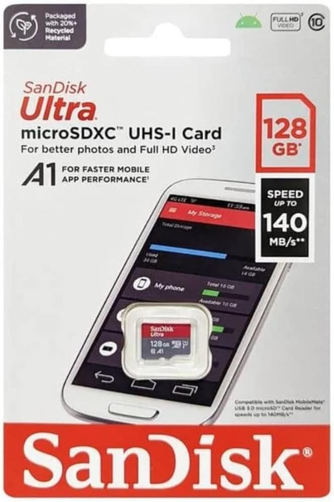SanDisk 128GB Ultra UHS-I microSDXC Memory Card with SD Adapter SDSQUAB-128G