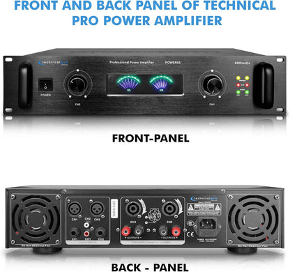 Technical Pro 6000 W Professional Portable PA System Stereo Power Amplifier | 2 Channel Digital Amplifier