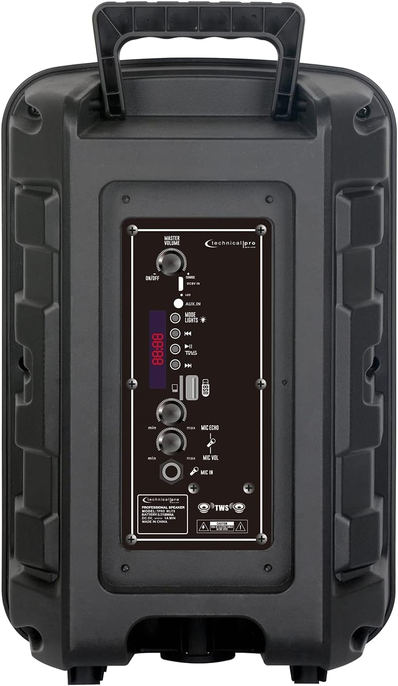 Technical Pro 600W Rechargeable 8" Bluetooth Speaker w/ LED, FM & USB