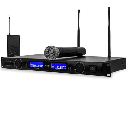 Technical Pro WM1322 Professional Dual UHF Wireless Handheld, Lapel & Headset Microphone System