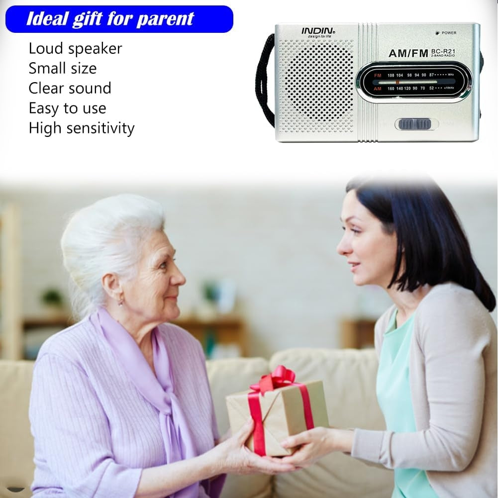 INDIN BC-R21 AM/FM Pocket Radio – Battery Operated Portable Radio with Built-in Loud Speaker