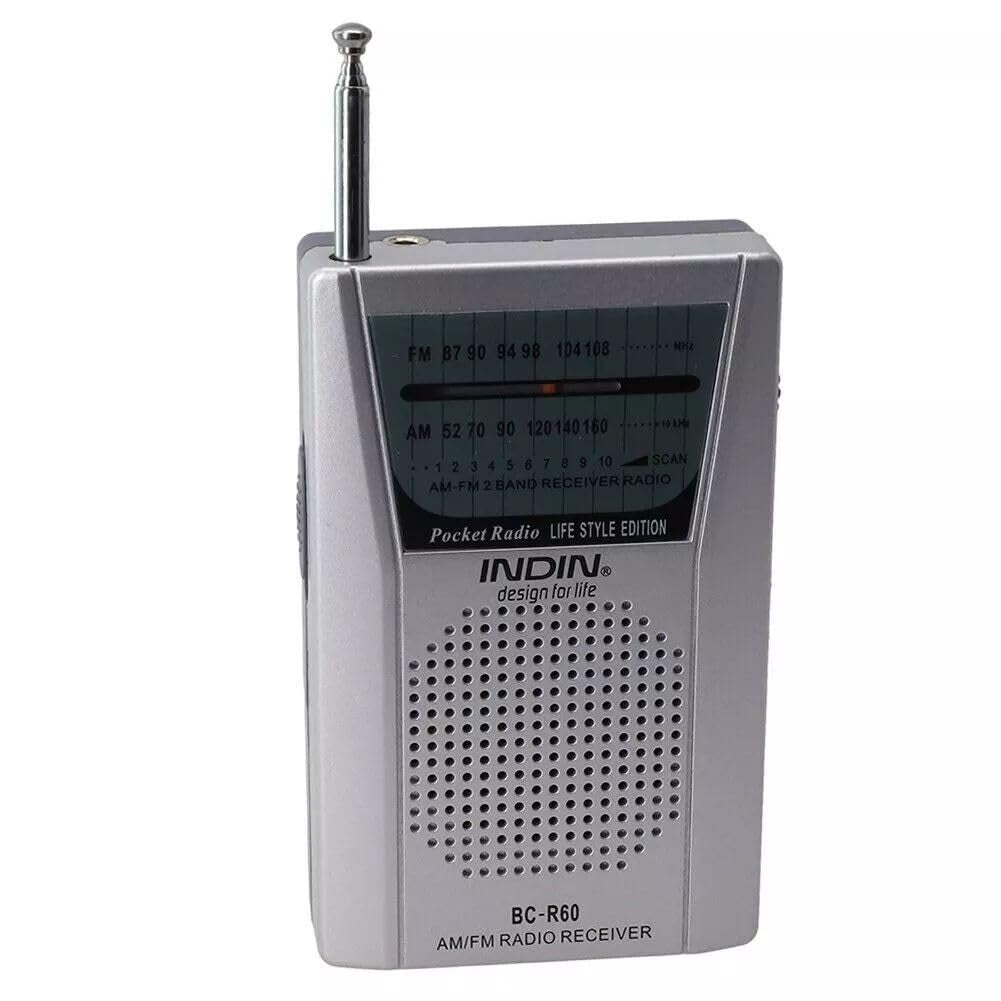 INDIN BC-R60 Portable AM/FM Radio, Manual Tune, Pocket Size, Built-In Speaker, 3.5mm Earphone Jack