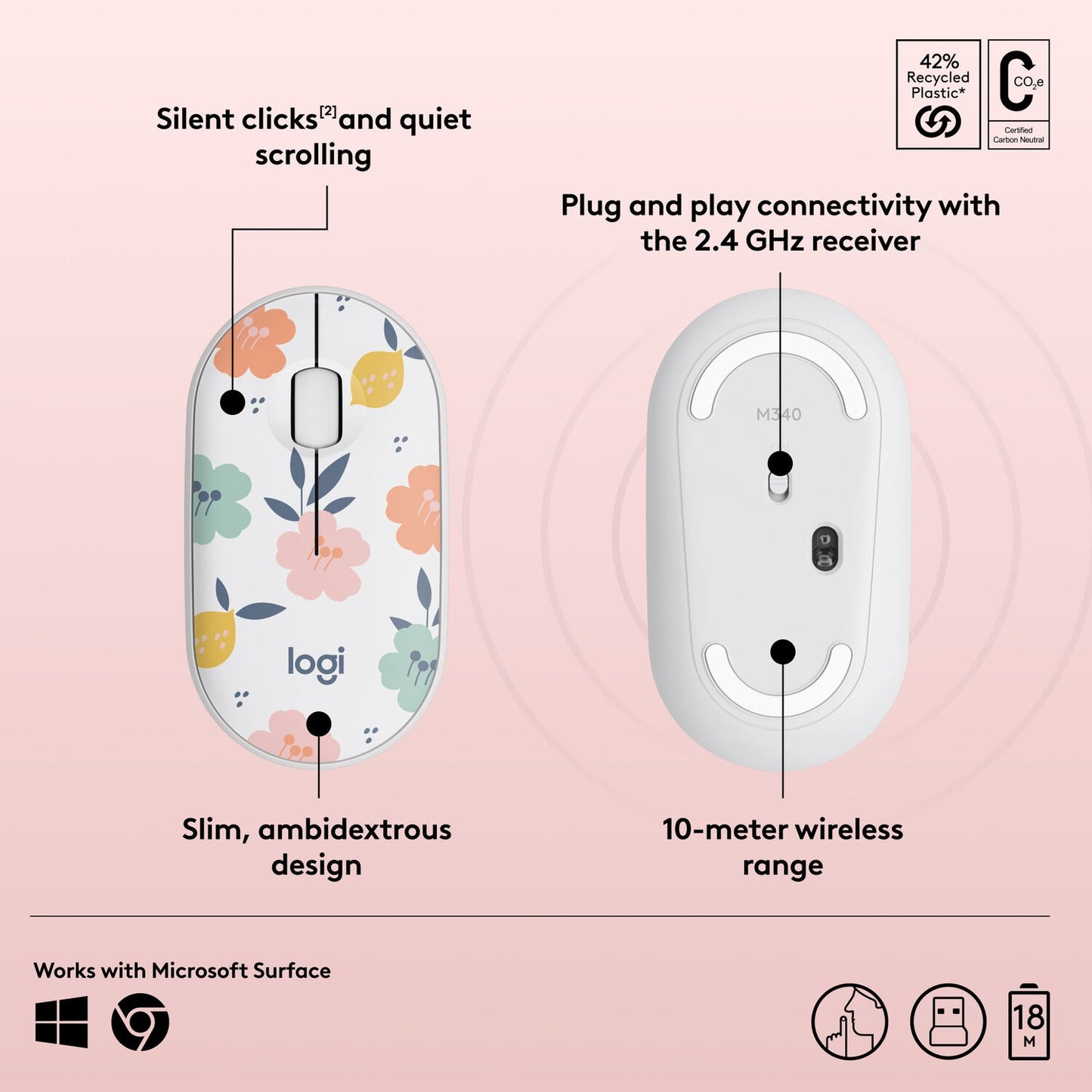 Logitech M340 Wireless Mouse Floral Bouquet 910-007280