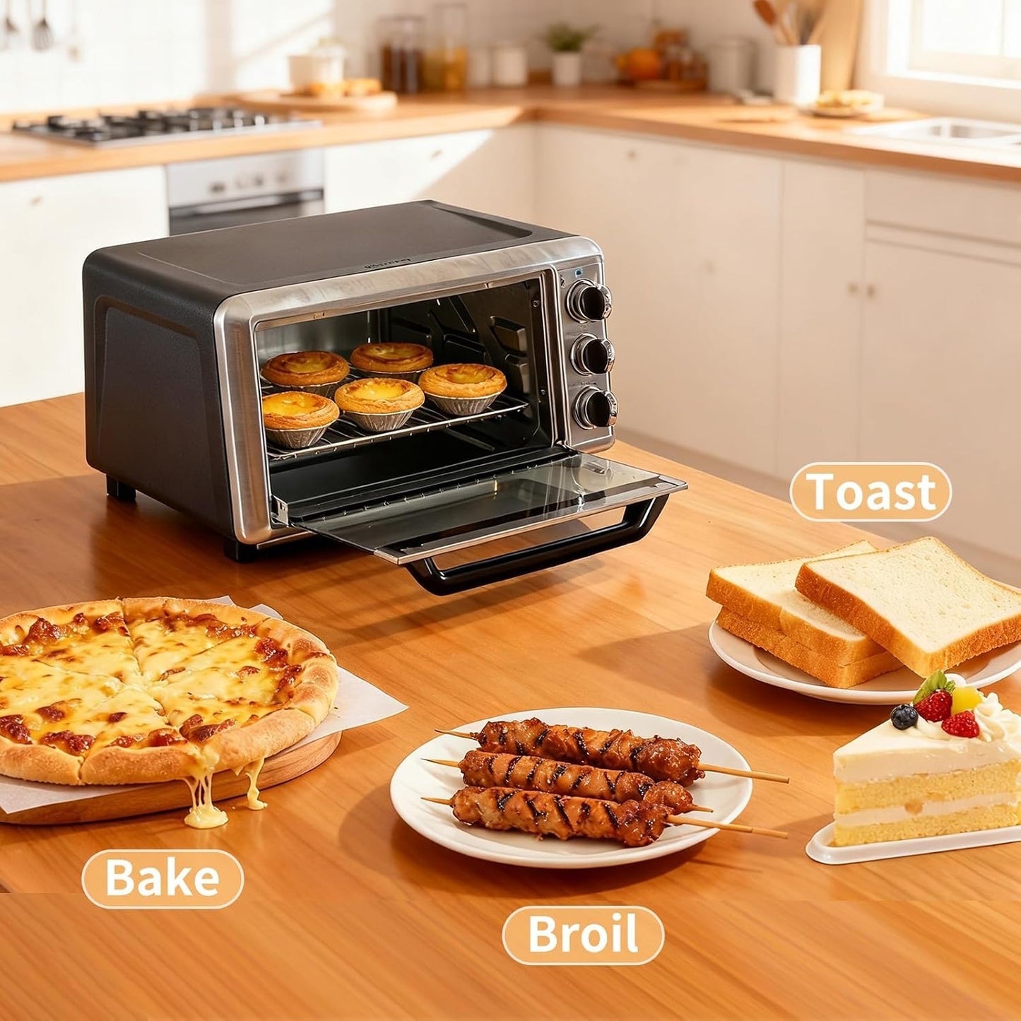 OLIXIS Toaster Ovens Countertop 19Quart, Up to 450°F, Bake, Toast, Broiler, Pizza and Warm, 1300W KX-P01-18L-SR