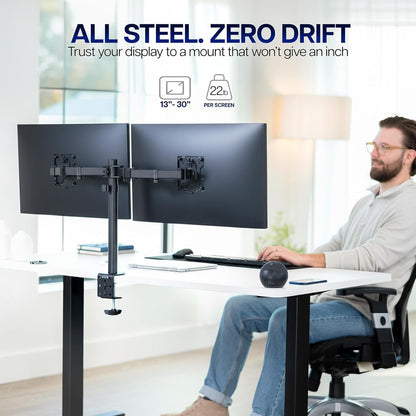 VIVO Dual Monitor Desk Mount, Holds 2 Computer Screens up to 30 inches and 22lbs Each Black, STAND-V002