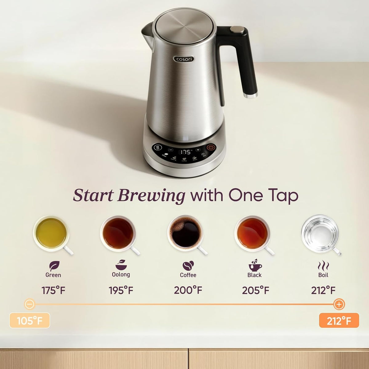 Cosori Stainless Steel Electric Kettle with Temperature Control, 1.7L CEK-S153-VUS