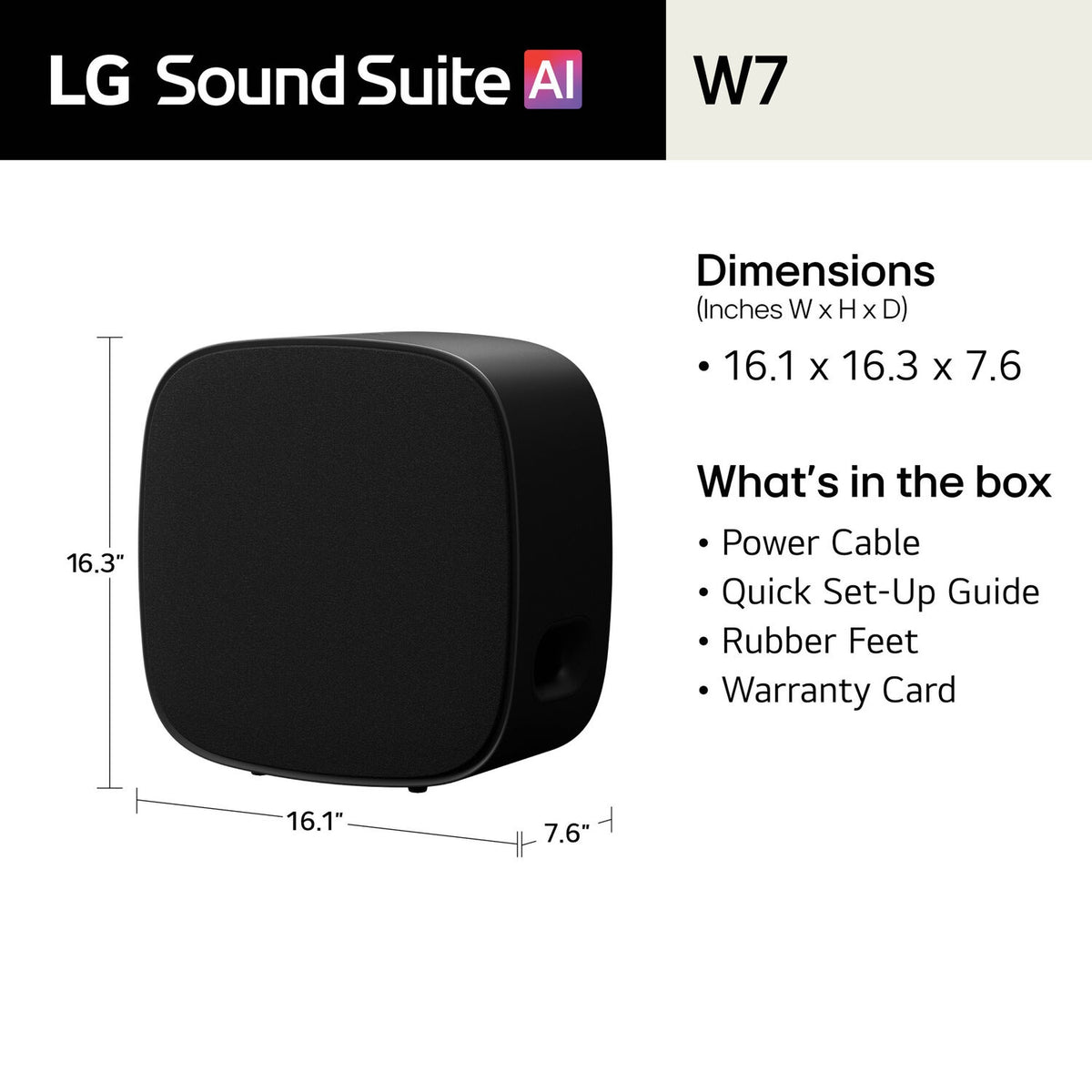 LG W7 Sound Suite Wireless Subwoofer 8" Deep Bass - Black