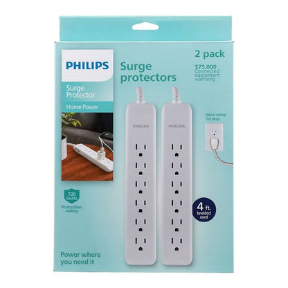 Philips 6-Outlet Surge Protector, 2 pack - White SPP3383W/37-T1-DI1