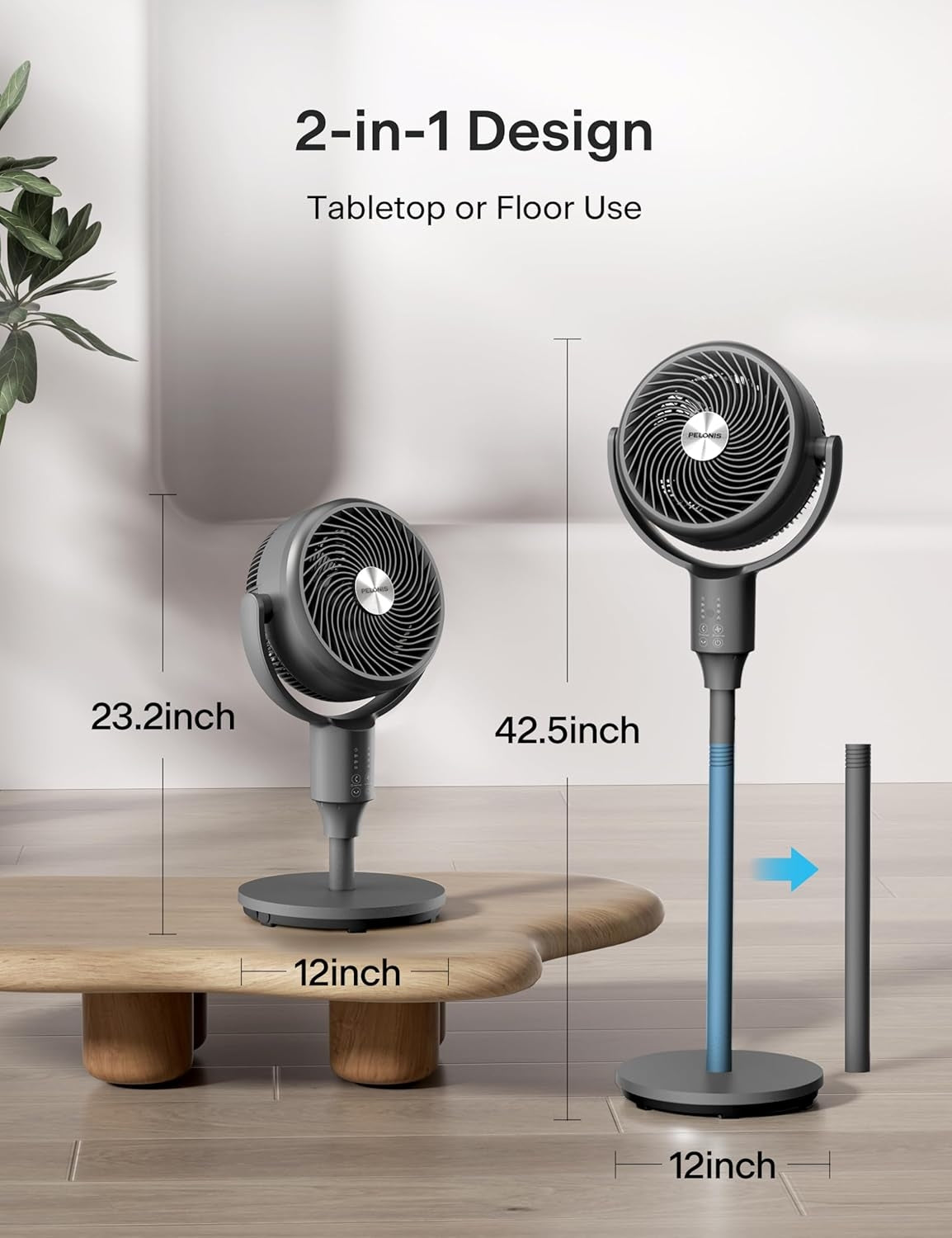 Pelonis Pedestal Fan, Air Circulator, Ultra OmniFlow (135°+90°Auto Oscillation), Quiet Floor Fan with 3 Speeds, Remote PSFAS07R2ALG
