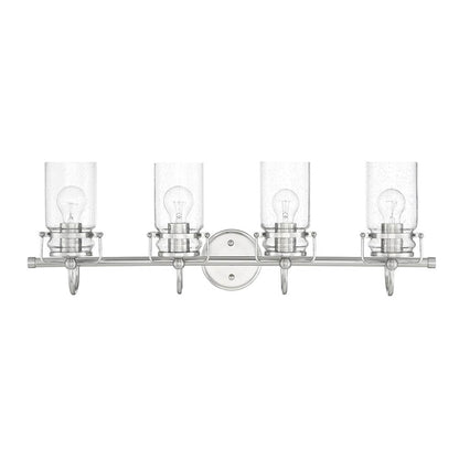 Sunset Lighting Qairo 4-Light Mb Vanity Clear Seeded Glass Bright Satin Nickel F25204-80