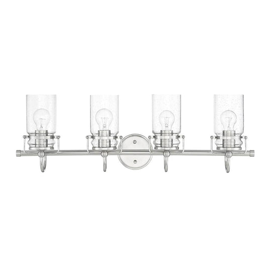 Sunset Lighting Qairo 4-Light Mb Vanity Clear Seeded Glass Bright Satin Nickel F25204-80