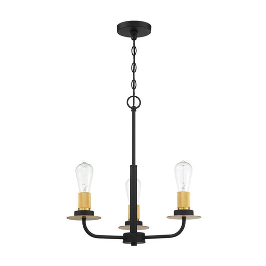 Sunset Lighting F28033-23 Sunset Onyx Chandelier Light, 3, Matte Black, Brushed Satin Gold