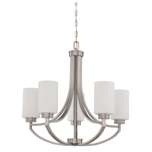 Sunset Lighting Dalton 5-Light Chandelier 100W Opal Etched Glass, Dimmable - With Bright Satin Nickel Finish -  F18005-80