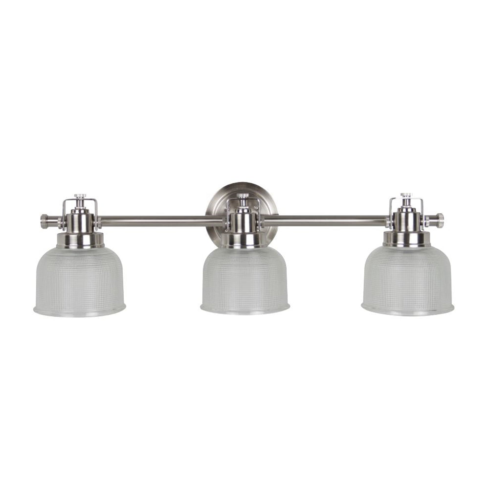 Sunset Lighting 3-Light 100W Wren Vanity Clear Double Prismatic Glass Dimmable with Bright Satin Nickel Finish F3193-80