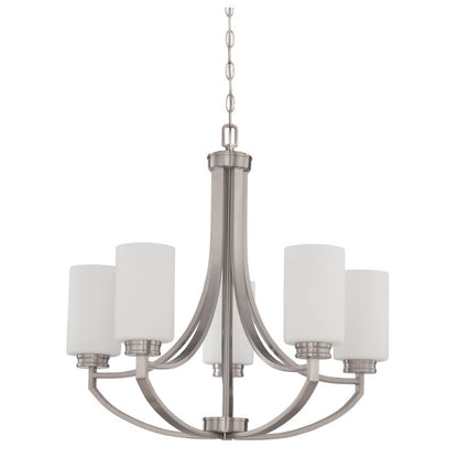 Sunset Lighting Dalton 5-Light Chandelier 100W Opal Etched Glass, Dimmable - With Bright Satin Nickel Finish -  F18005-80
