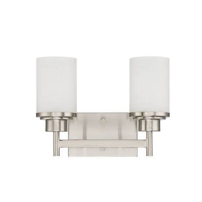 Sunset Lighting Somes 2-Light Vanity Linen Glass Bright Satin Nickel Finish F17032-80