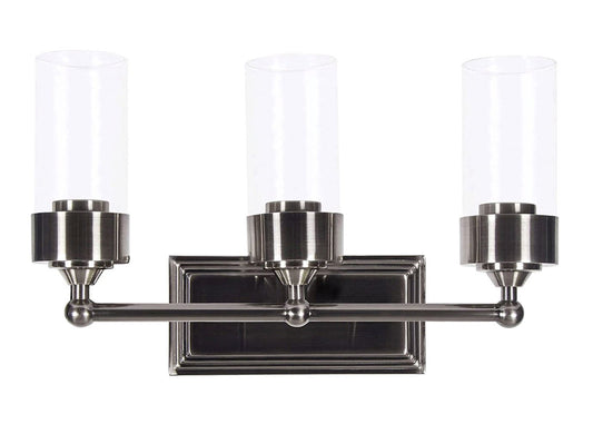 Sunset Lighting F17103-57 Esquire Three Light Vanity - Clear Glass, Dimmable - With Antique Gunmetal Finish