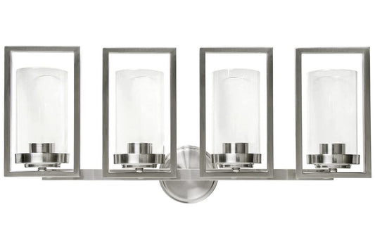 Sunset Lighting F15004-80 Prestige Four Light Wall Sconce - in Bright Satin Nickel, Glass, 4 Bulbs