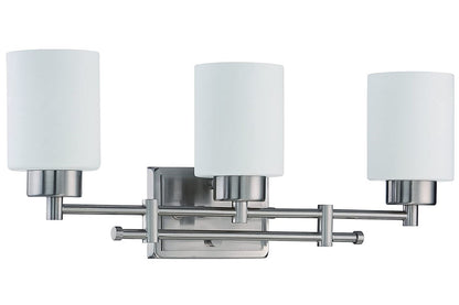Sunset Lighting 3-Light Ledbury Vanity Opal Etched Glass, Dimmable w/ Bright Satin Nickel Finish - F3153-80
