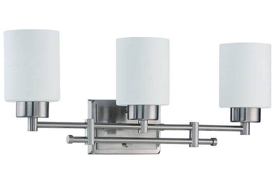 Sunset Lighting 3-Light Ledbury Vanity Opal Etched Glass, Dimmable w/ Bright Satin Nickel Finish - F3153-80