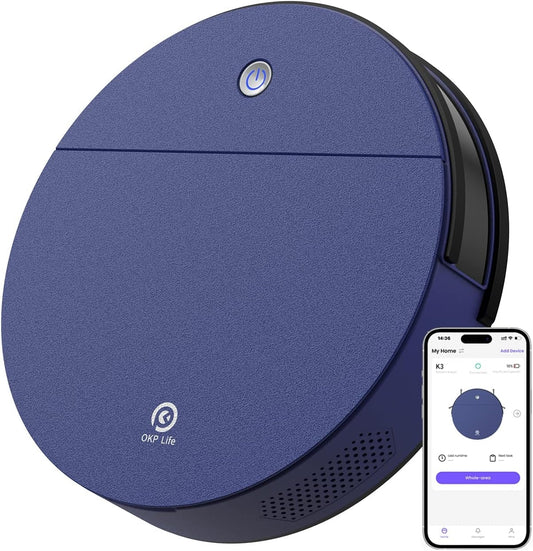 OKP K3 Robot Vacuum Cleaner Self-Charging Robotic Vacuum Cleaner with 2000Pa Strong Suction Voice Control ,Blue  App Controlled