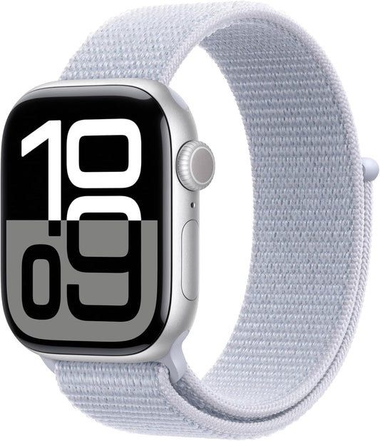 Apple Watch Series 10 (GPS) 42mm Aluminum Case with Blue Cloud Sport Loop - Silver MWWD3LW/A