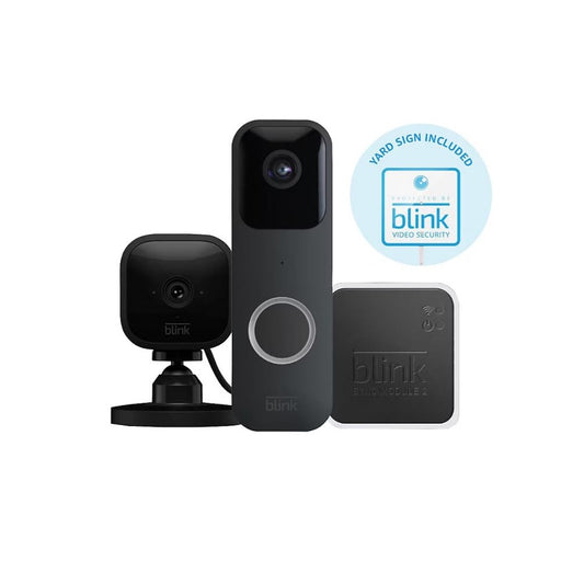 Blink Video Doorbell with Indoor Mini Camera, Sync Module 2 and Yard Sign