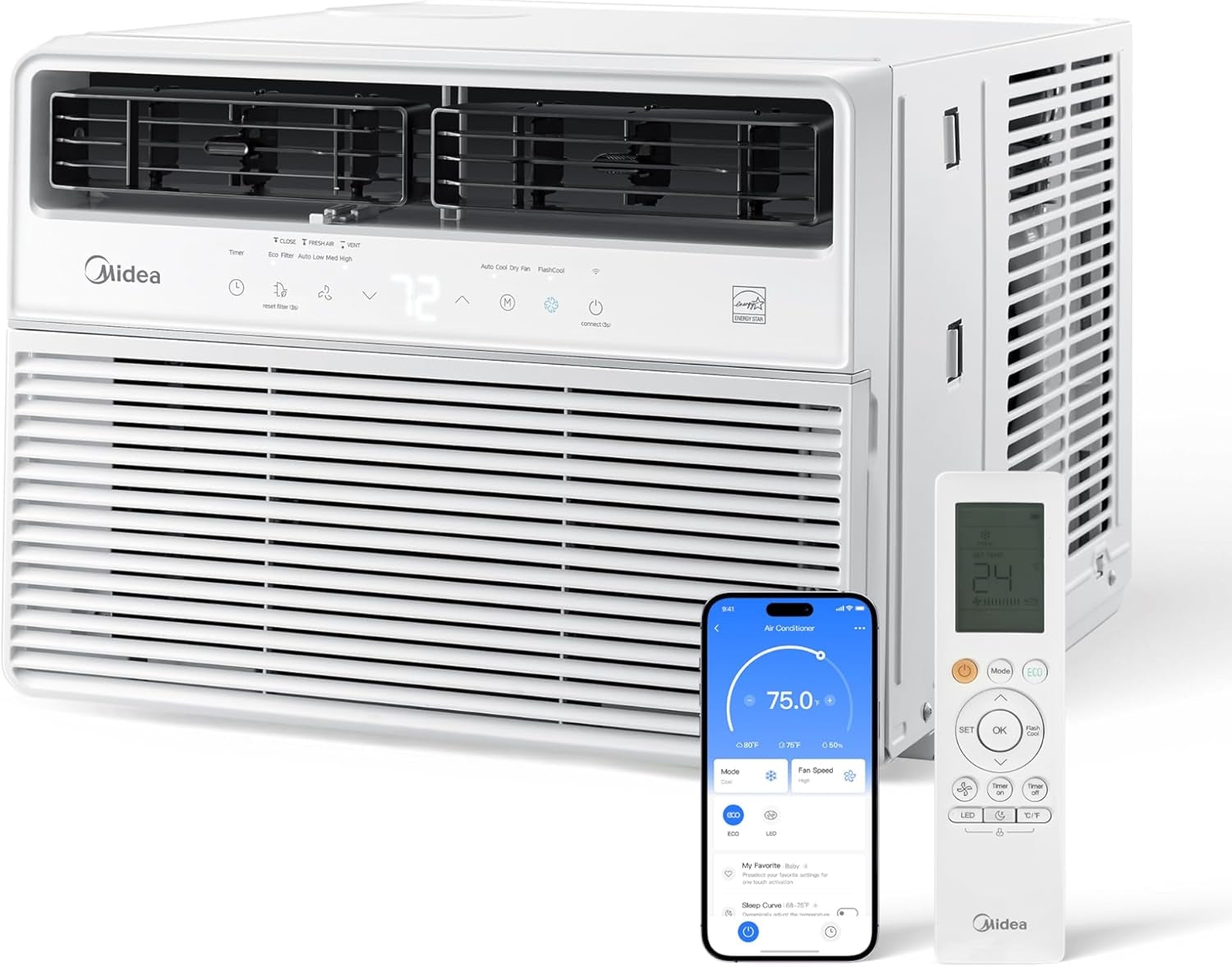 Midea MAW14S1VWT-A 14,000 BTU Smart Inverter Window AC Unit w/ APP, Re ...