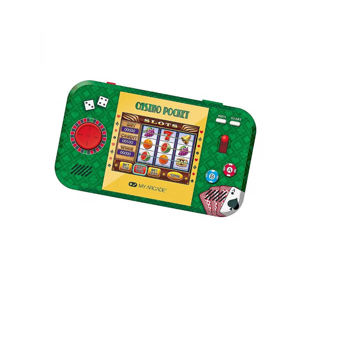 My Arcade Casino Pocket with 30+ Different Games, 3.5" Full-Color Display, Built-in Speaker, 3.5mm Headphone Port, Slot Machine Pull DGUN-3948
