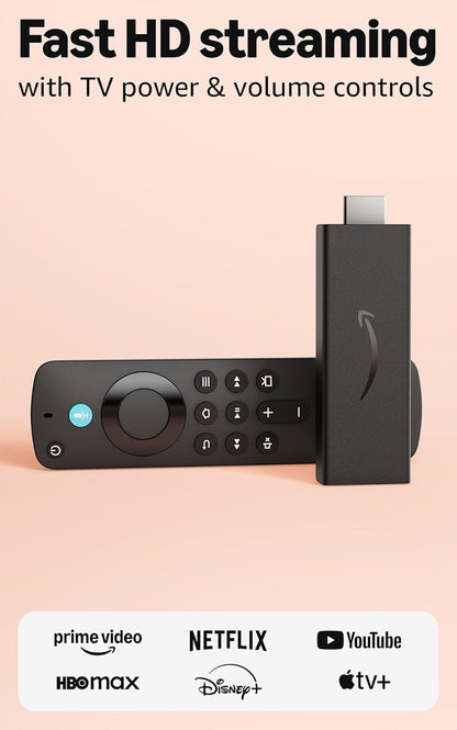 Amazon Fire TV Stick HD, HD Streaming Device, free and live TV, Alexa Voice Remote, smart home controls, 8 GB storage (2024) - Black B0CQMRKRV5