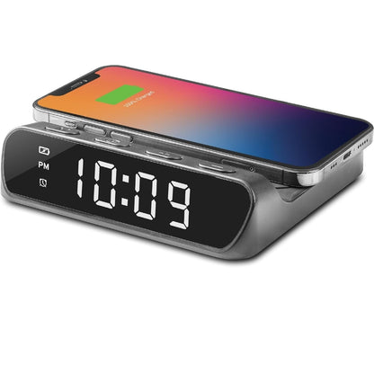 iHome Alarm Clock with Wireless Charger for iPhone, Android, and More (iW14) - Black IW14B.EXV24