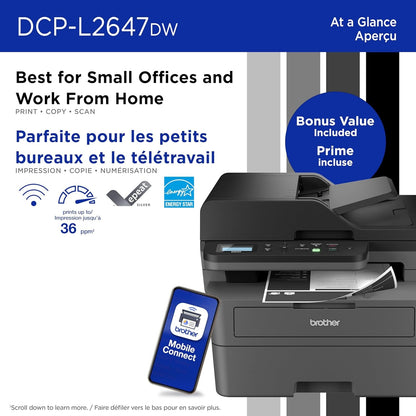 Brother DCP-L2647DW Wireless Compact Monochrome Multi-Function Laser Printer