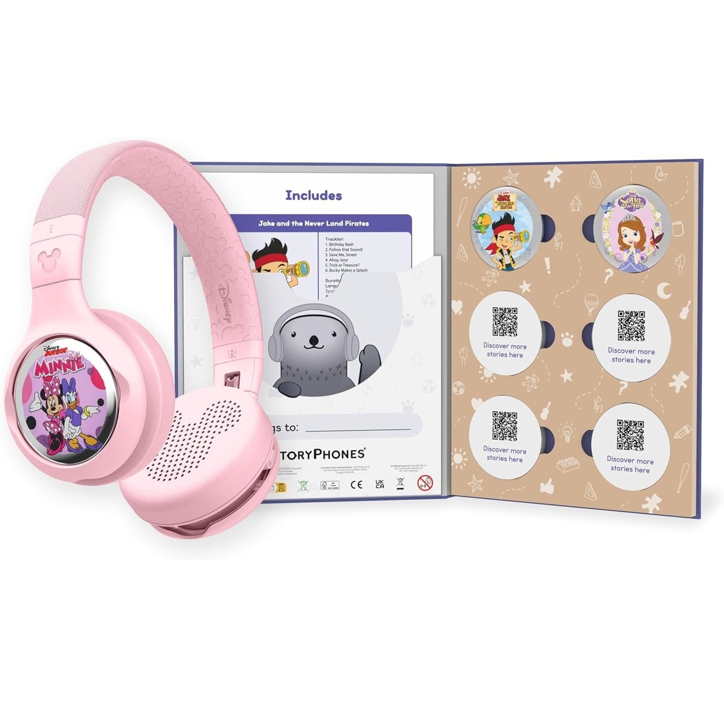 ONANOFF - StoryPhones Bluetooth Kids Folding On-Ear Storytelling Headphones with Mic, 20 Hours Play Time, Bundle - Pink