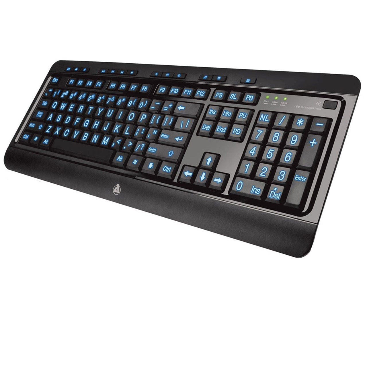 Azio Large Print Keyboard - USB Computer Keyboard with 3 Interchangeable Backlight Colors KB505U