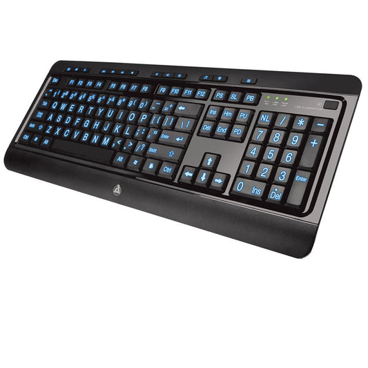 Azio Large Print Keyboard - USB Computer Keyboard with 3 Interchangeable Backlight Colors KB505U
