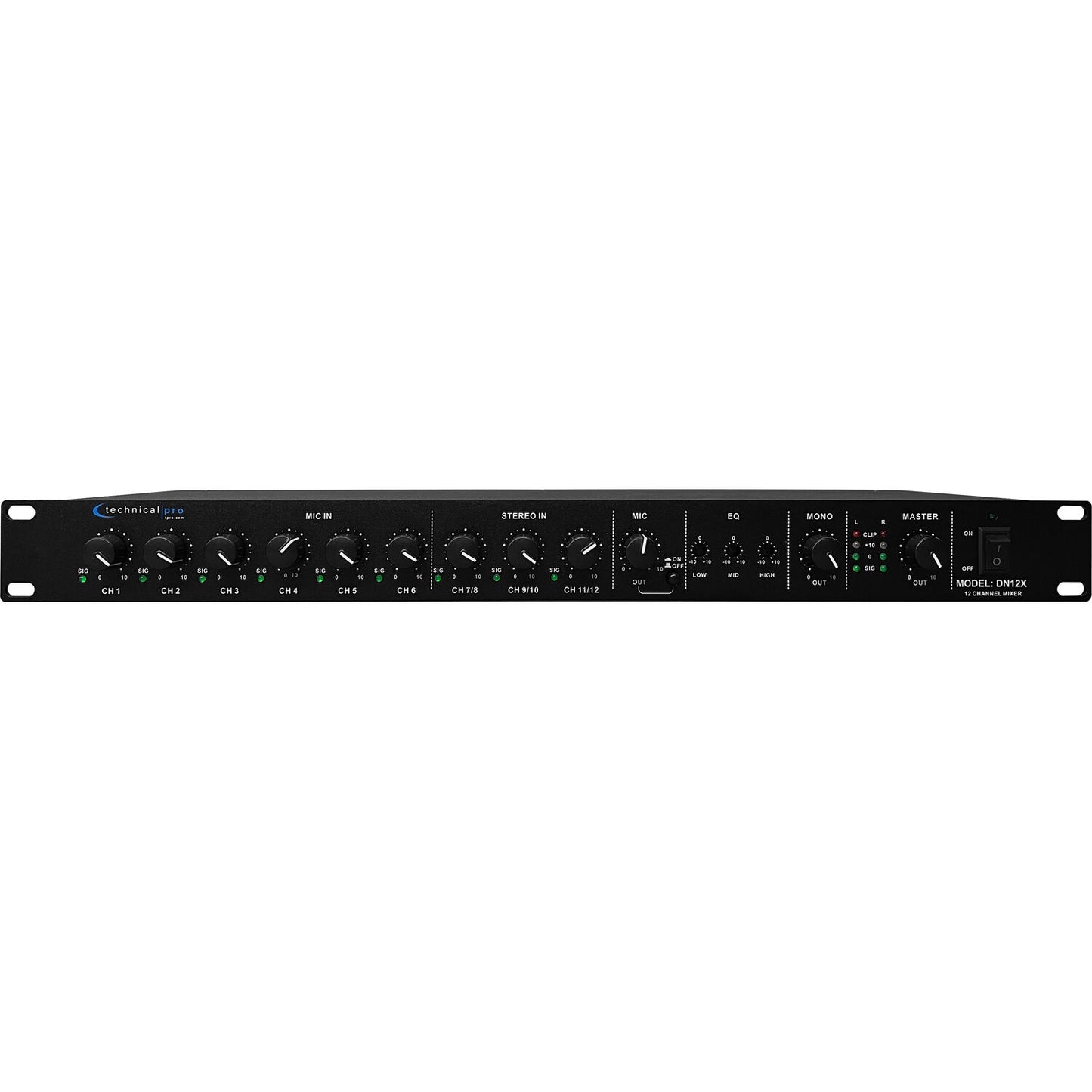 Technical Pro DN-12X 12-Channel Line Mixer with Microphone Priority