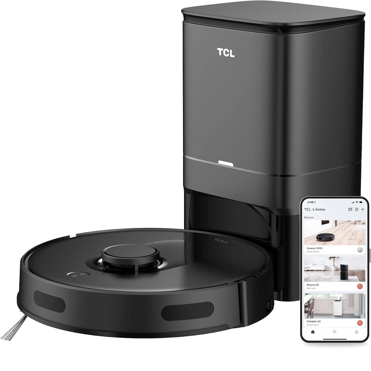 TCL Sweeva 6500 Smart Robot Vacuum with Auto-Empty Dustbin Tower, Empties Itself up to 30 Days RV6514B