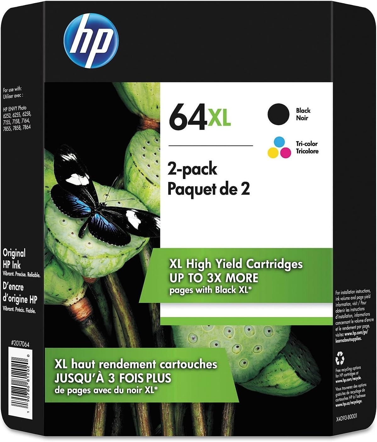 HP 64XL High Yield Original Inkjet Cartridge, Black/Tri-Color (2 pk.) X4D93BN