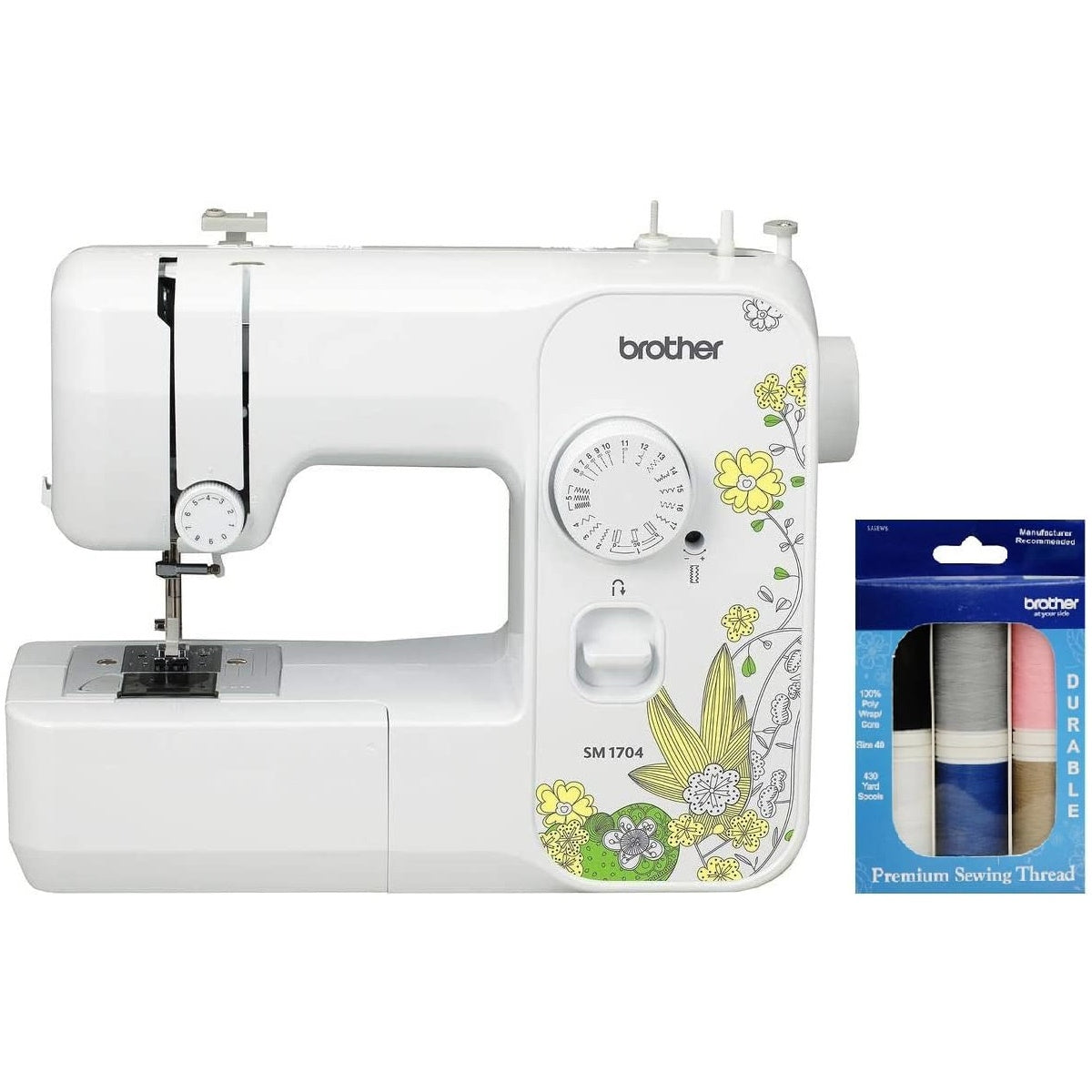 Brother SM1704 17-Stitch Free Arm Sewing Machine and 6-Piece Premium Sewing Thread Pack