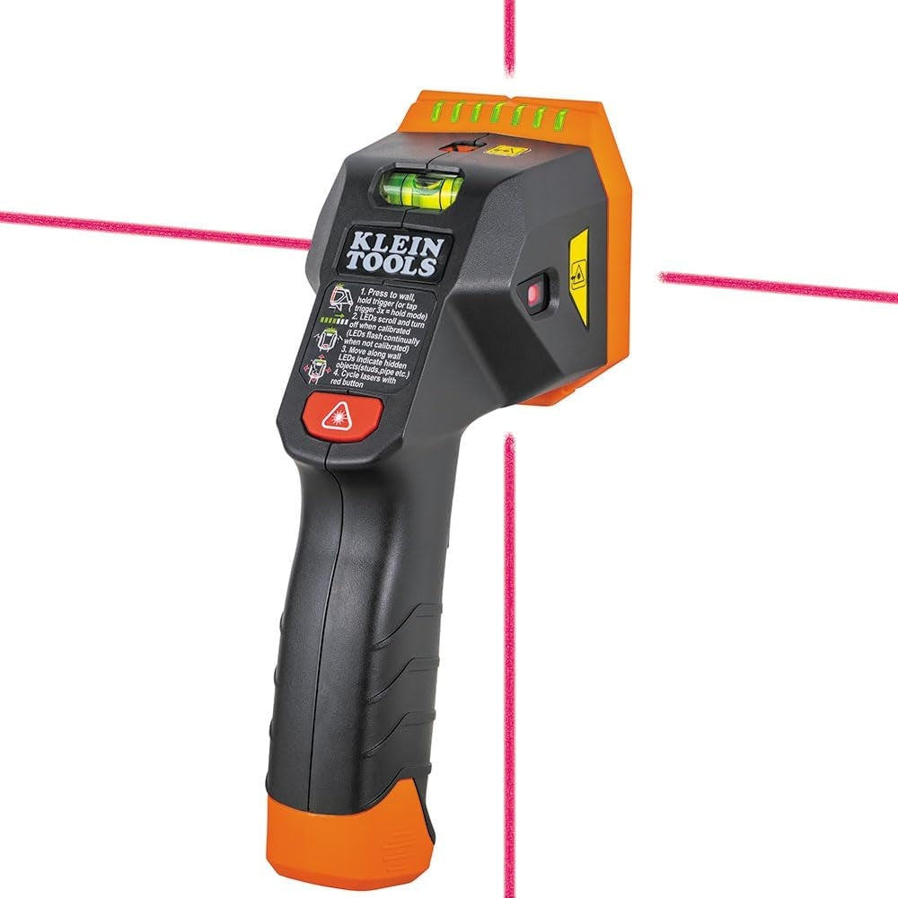 Klein Tools ESF150LL Laser Level Stud Finder, Bubble Level, Laser Class 3R; ≤5mW; 15-Foot in All Directions