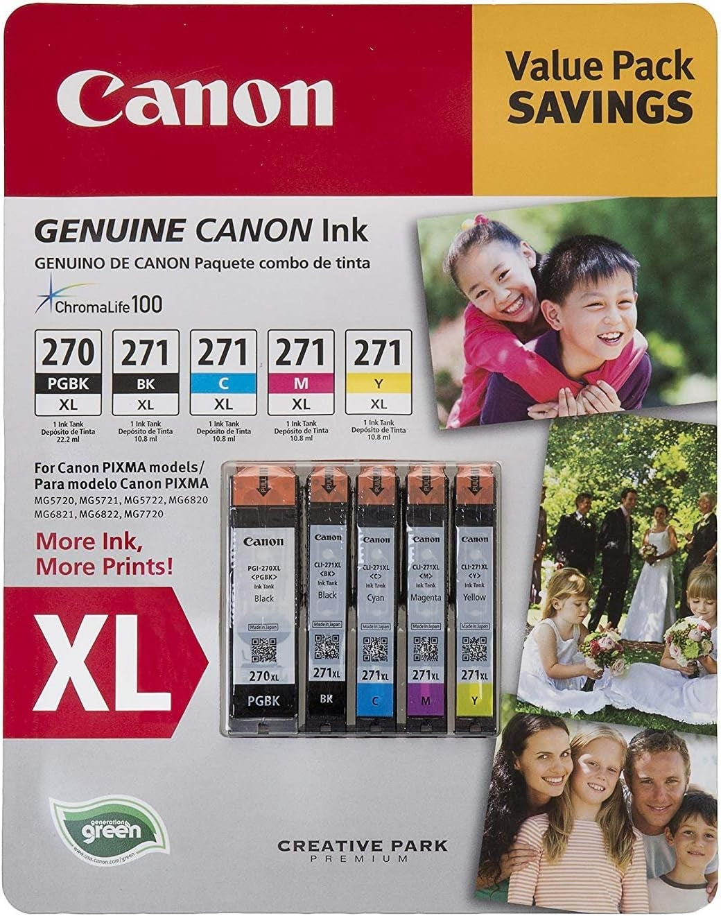 Canon PGI-270XL, CLI-271XL C/M/Y/K Ink Cartridges Value Pack (5 Cartridges) 0319C010