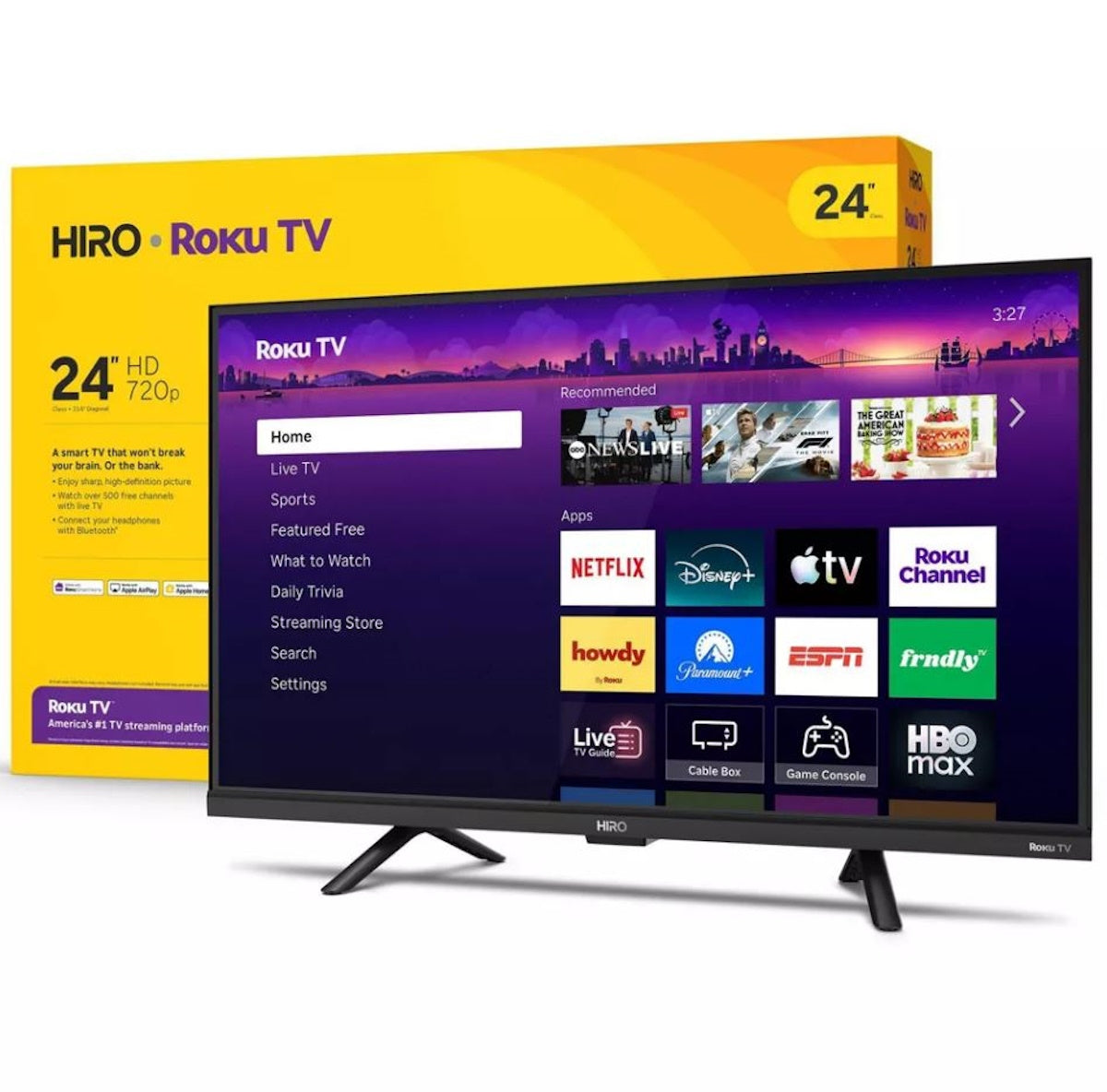 Hiro Roku TV 24" 720p HD Smart TV Flat Screen LED Television with Roku TV and Dolby Audio for Streaming H24C2D4