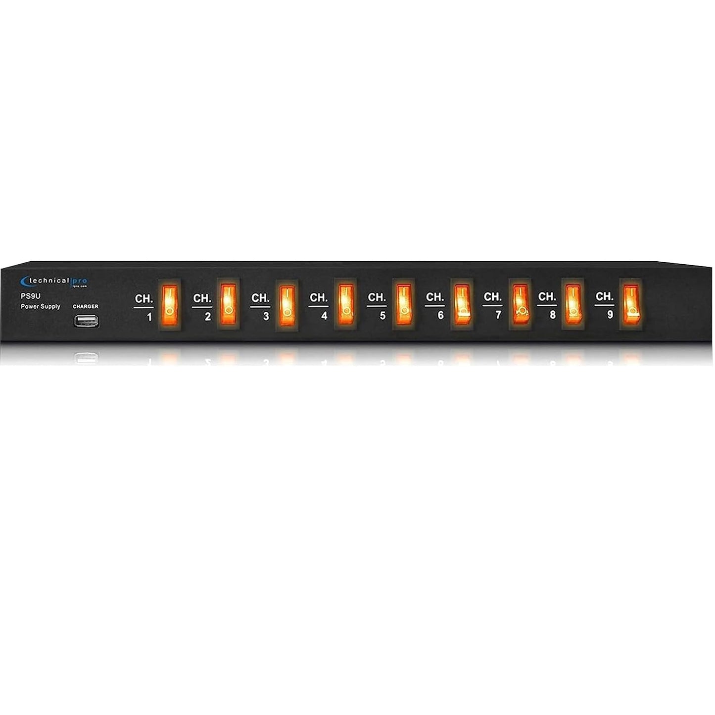 Technical Pro PS9Y Electric Power Supply w/ 9 Power switches, 1800 Watt Max Load | 5V USB Charging Port, (4 Foot)