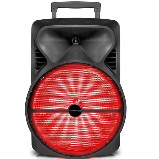 Technical Pro PB1402 12" Rechargeable Bluetooth LED Party Speaker, 2000W with USB, TF Card & Microphone Input