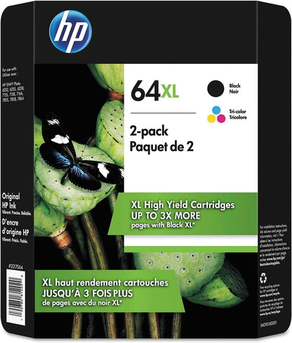 HP 64XL High Yield Original Inkjet Cartridge, Black/Tri-Color (2 pk.) X4D93BN