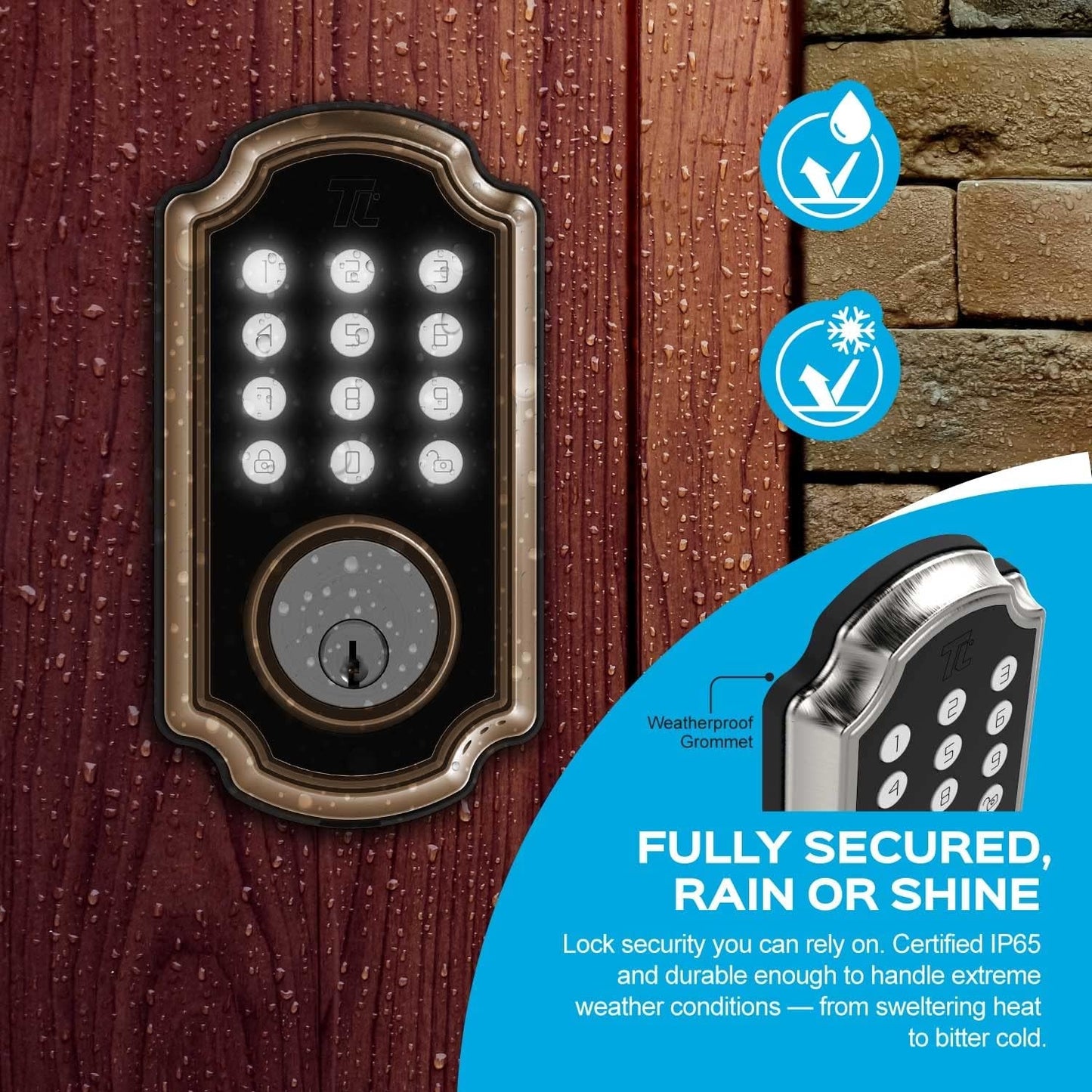 TurboLock Bronze Smart Lock Lighted Keypad Single Cylinder Electronic Knob